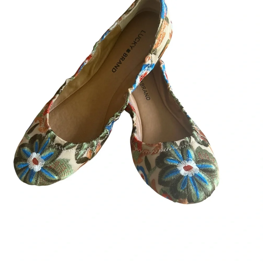 Lucky Brand Floral Embroidered Multicolored Ballet Flats Size 9.5 m - Picture 3 of 7